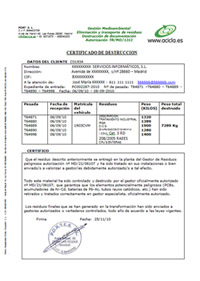 Certificado destrucción de documentación  electrónica